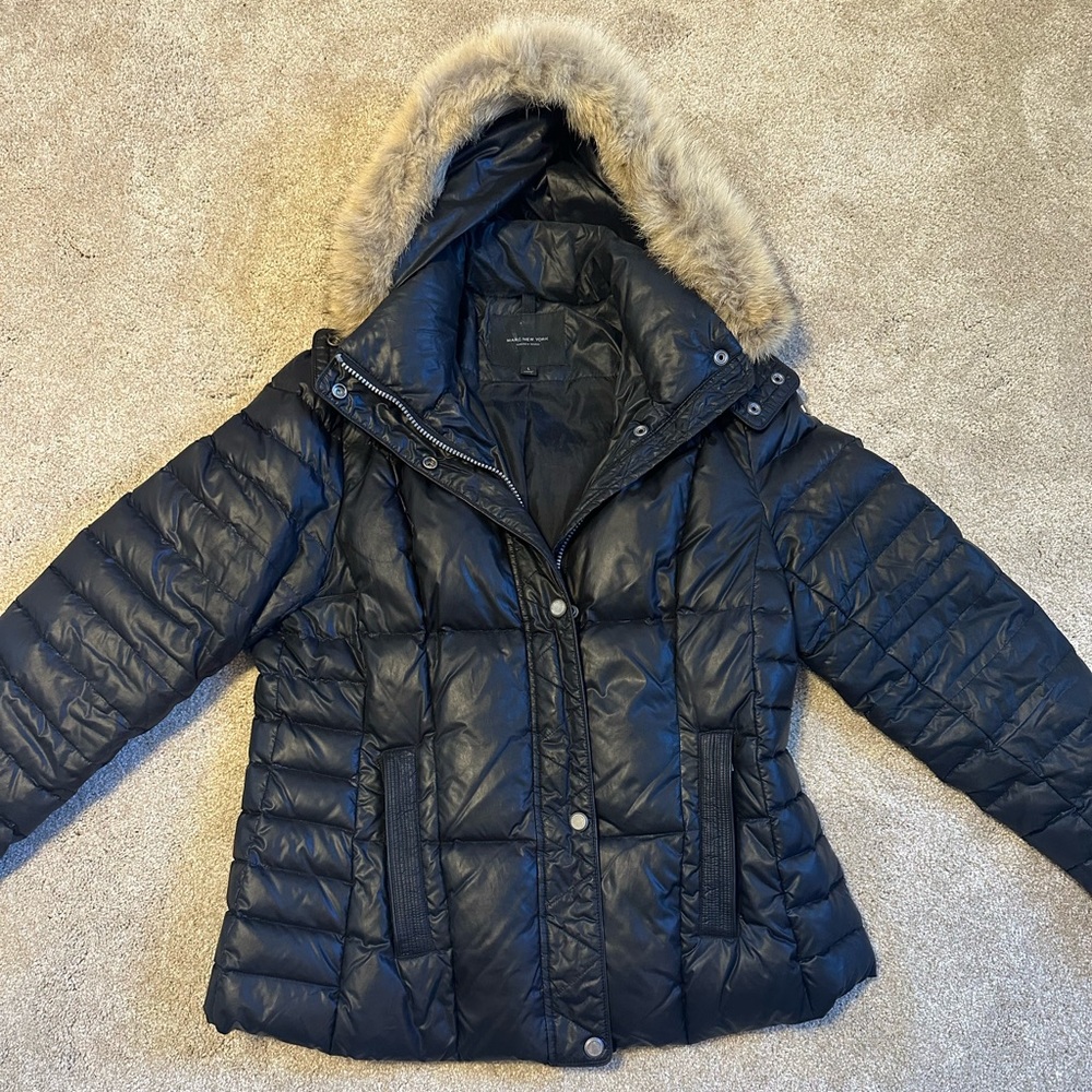 Hooded Faux Fur Trim Puffer Coat